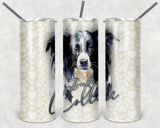 Border Collie Art 20oz Skinny Tumbler - Stainless Steel
