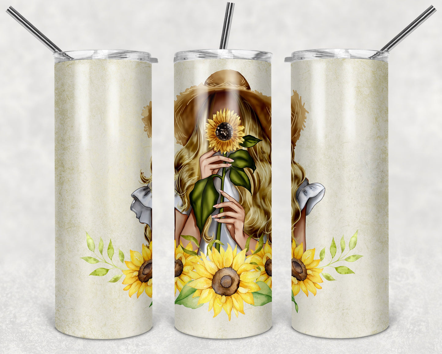 Cute Sunflower Girl Art 20oz Skinny Tumbler - Stainless Steel
