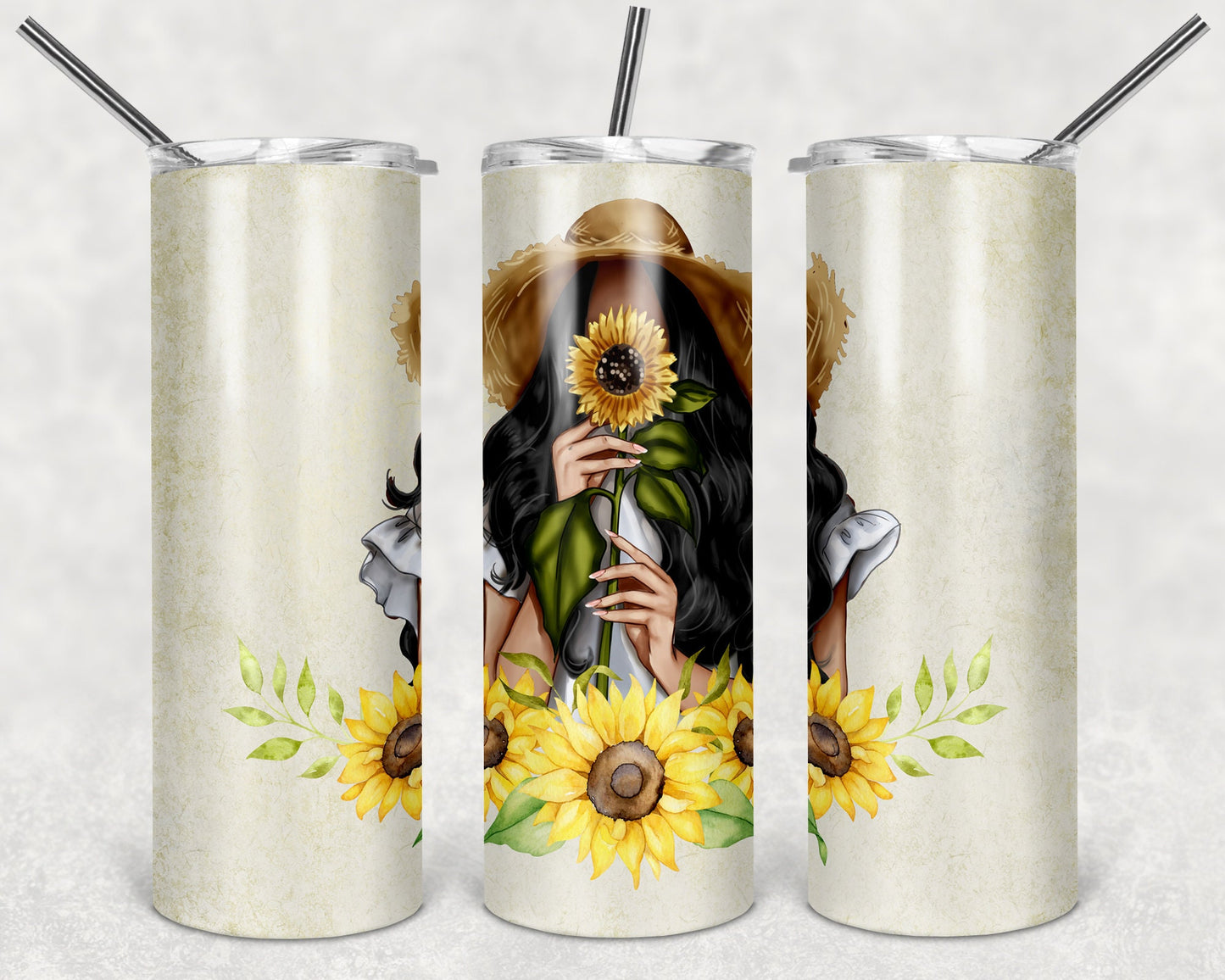 Cute Sunflower Girl Art 20oz Skinny Tumbler - Stainless Steel