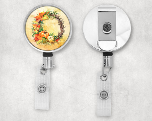 Autumn Pumpkin Wreath Art Badge Reel