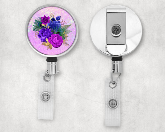 Mardi Gras Bouquet Flower Arrangement Art Badge Reel