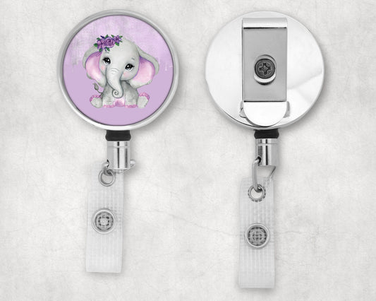 Cute Baby Girl Elephant Art Badge Reel