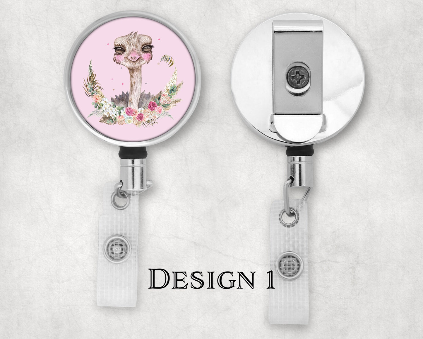 Cute Ostrich Flower Wreath Art Badge Reel