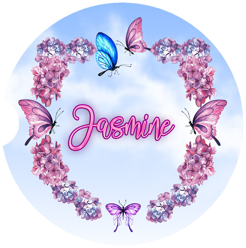 Personalized Butterfly Wreath Art Car Coasters - Matching Pair - Schoppix Gifts