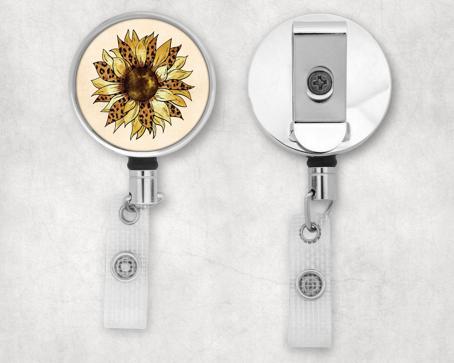 Leopard Print Sunflower Art Badge Reel