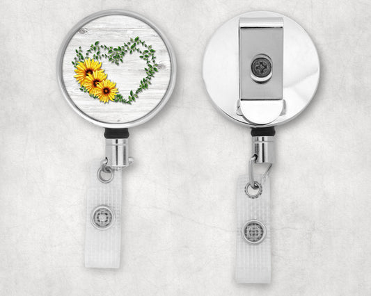 Sunflower Wreath Art Badge Reel|2 Designs to chose from