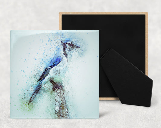 Blue Jay Decorative Ceramic Tile with Optional Easel Back - Available in 3 Sizes