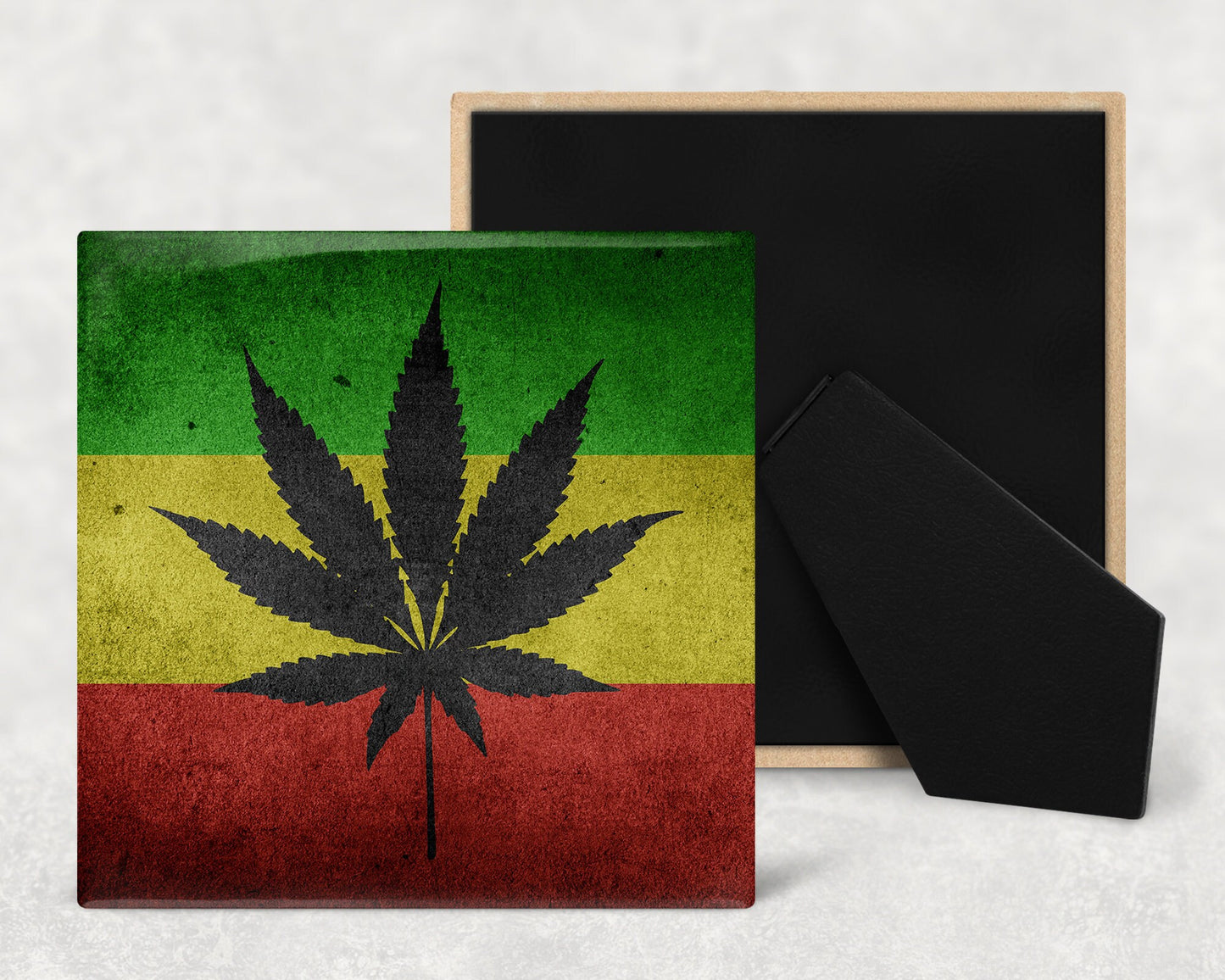 Marijuana Cannabis Leaf Flag Art Decorative Ceramic Tile with Optional Easel Back - Available in 3 Sizes