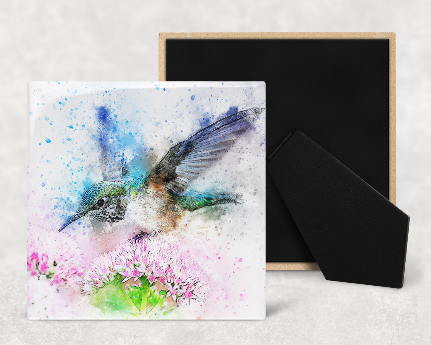 Watercolor Hummingbird Art Decorative Ceramic Tile with Optional Easel Back - Available in 3 Sizes