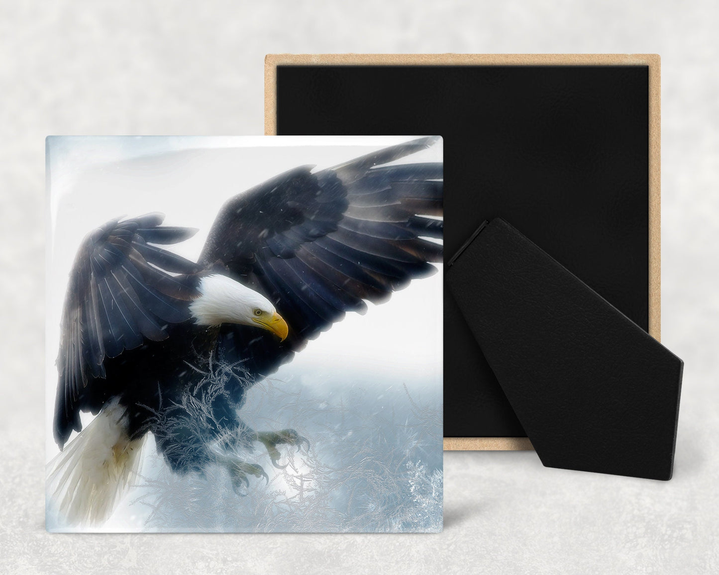 Bald Eagle in Flight Art Decorative Ceramic Tile with Optional Easel Back - Available in 3 Sizes