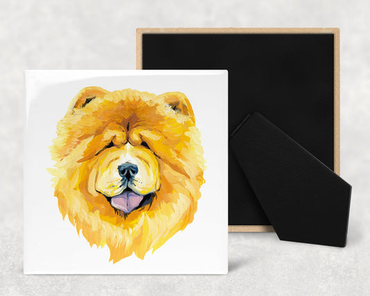 Chow Dog Art Decorative Ceramic Tile with Optional Easel Back - Available in 3 Sizes