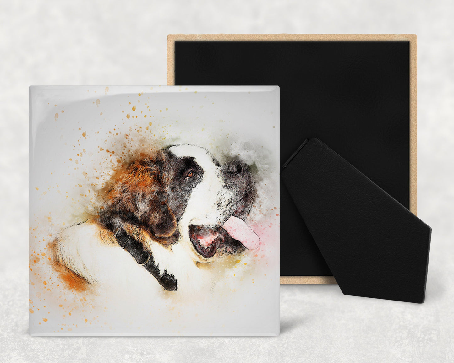 Watercolor St Bernard Art Decorative Ceramic Tile with Optional Easel Back - Available in 3 Sizes