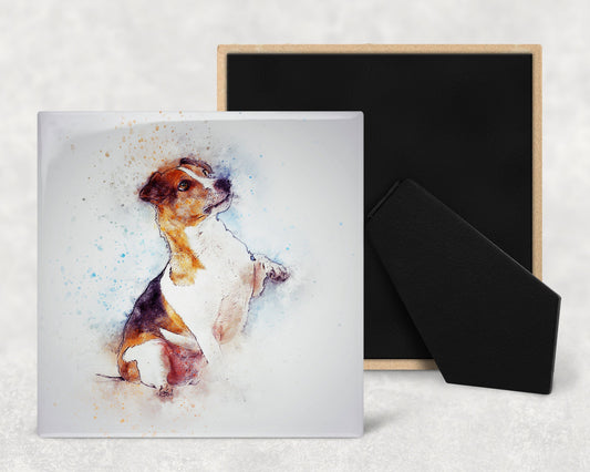 Watercolor Jack Russell Art Decorative Ceramic Tile with Optional Easel Back - Available in 3 Sizes