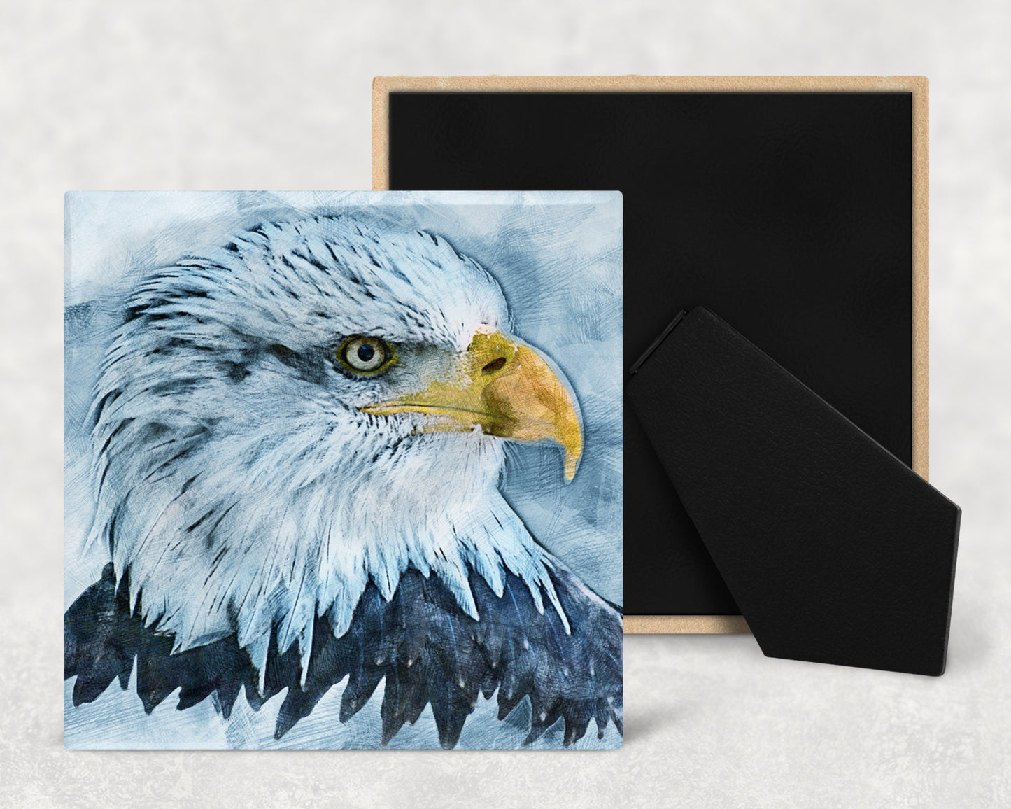Bald Eagle Grunge Portrait Art Decorative Ceramic Tile with Optional Easel Back - Available in 3 Sizes