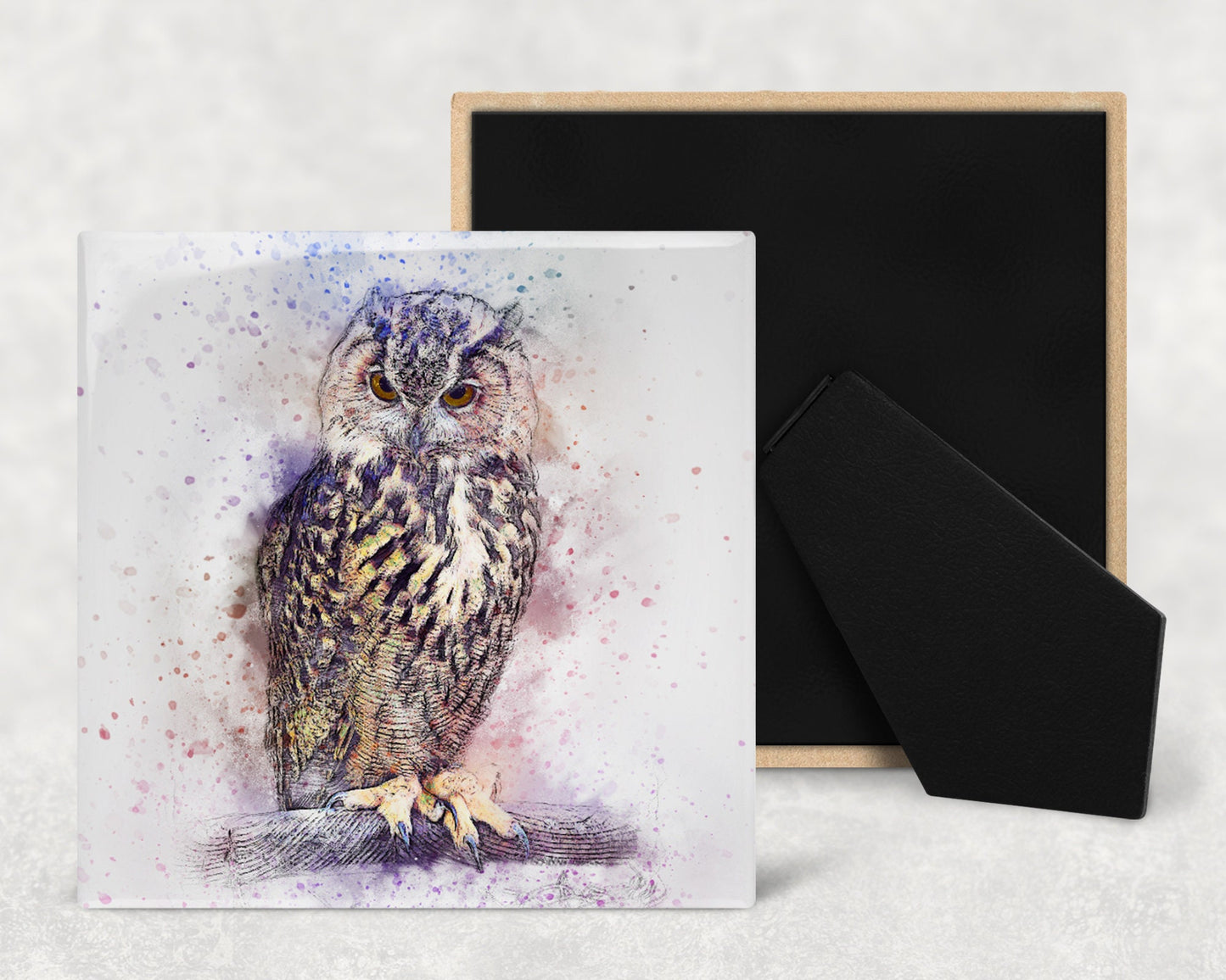 Watercolor Owl Art Decorative Ceramic Tile with Optional Easel Back - Available in 3 Sizes