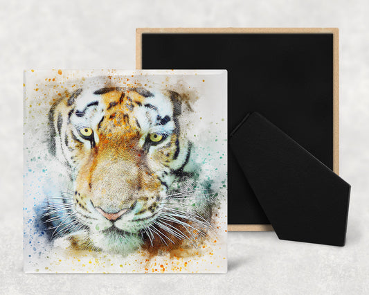 Watercolor Tiger Art Decorative Ceramic Tile with Optional Easel Back - Available in 3 Sizes