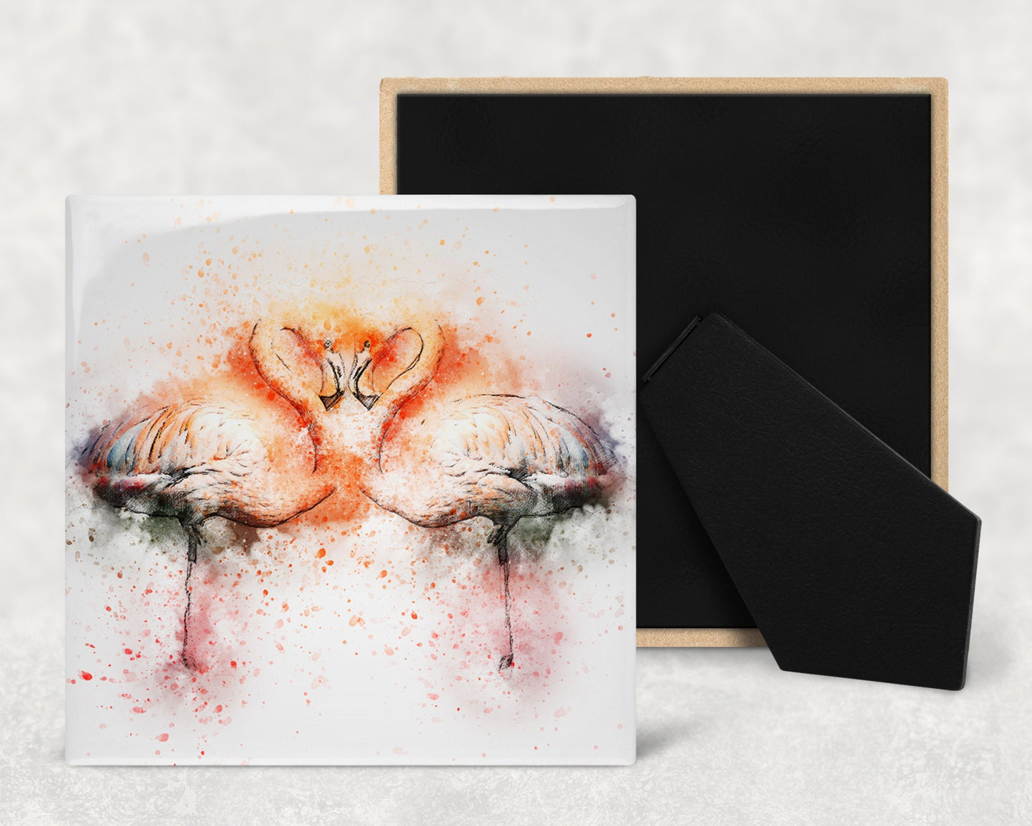 Watercolor Flamingos Art Decorative Ceramic Tile with Optional Easel Back - Available in 3 Sizes