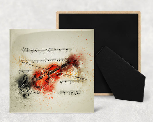 Watercolor Violin Art Decorative Ceramic Tile with Easel Back - Available in 3 Sizes