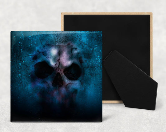 Creepy Skull Halloween Art Decorative Ceramic Tile with Optional Easel Back - Available in 3 Sizes