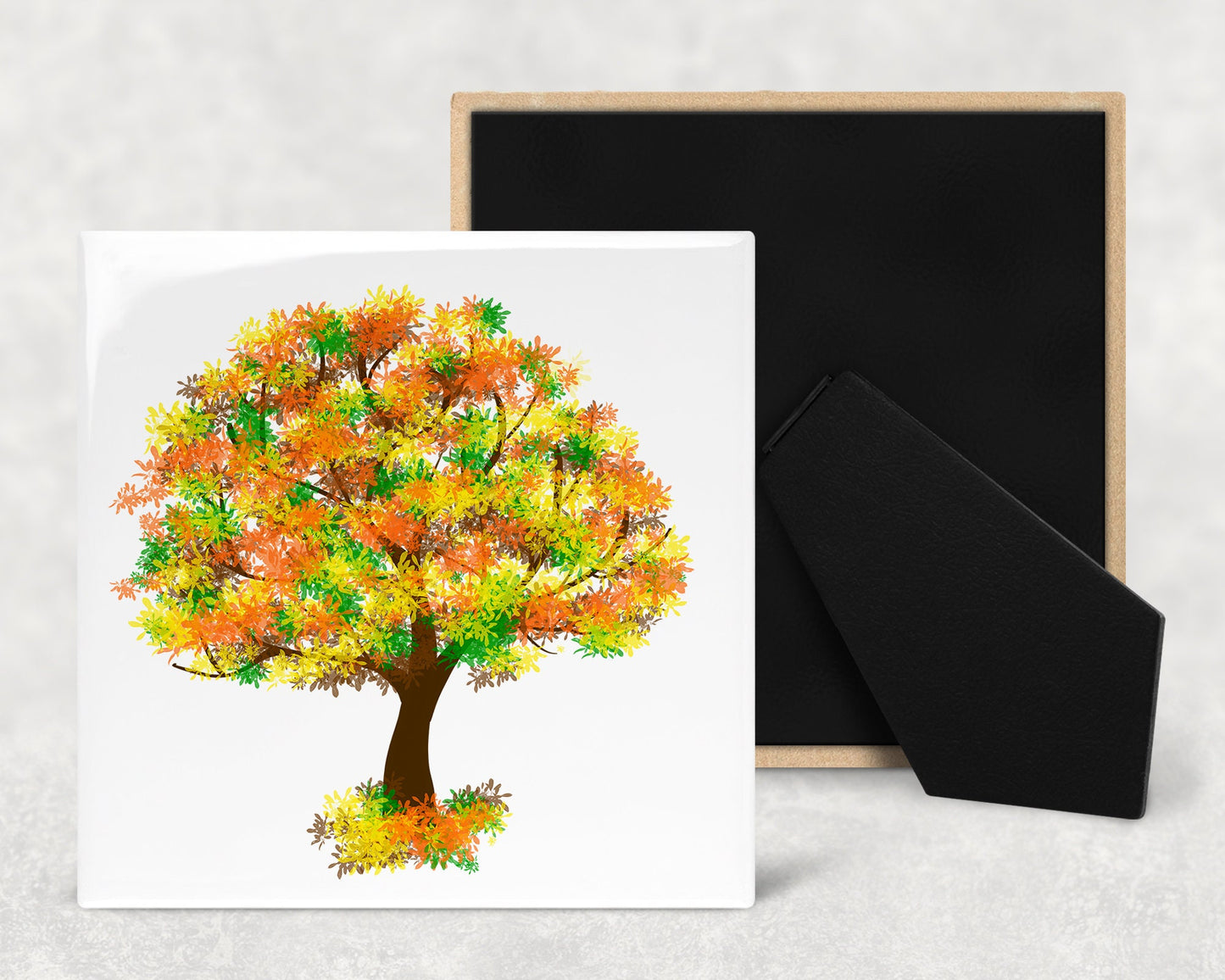 Autumn Tree Fall Colors Art Decorative Ceramic Tile with Optional Easel Back - Available in 3 Sizes