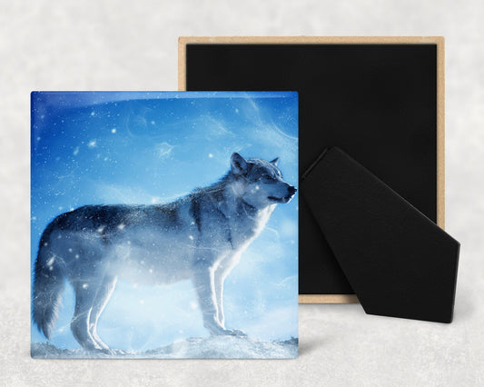 Lone Wolf Art Decorative Ceramic Tile with Optional Easel Back - Available in 3 Sizes