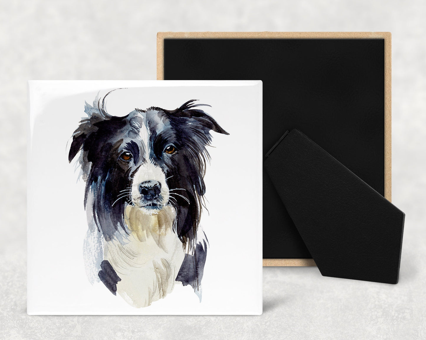 Border Collie Art Decorative Ceramic Tile with Optional Easel Back - Available in 3 Sizes