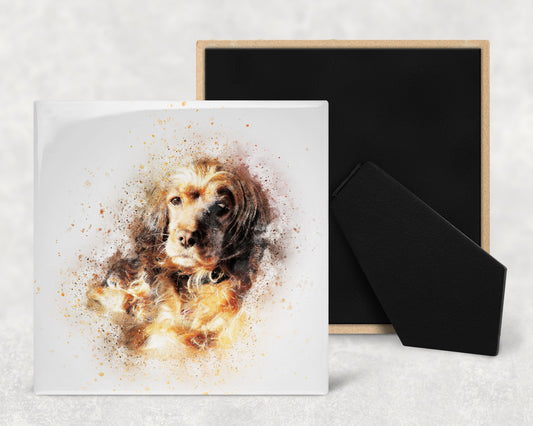 Watercolor Cocker Spaniel Art Decorative Ceramic Tile with Optional Easel Back - Available in 3 Sizes