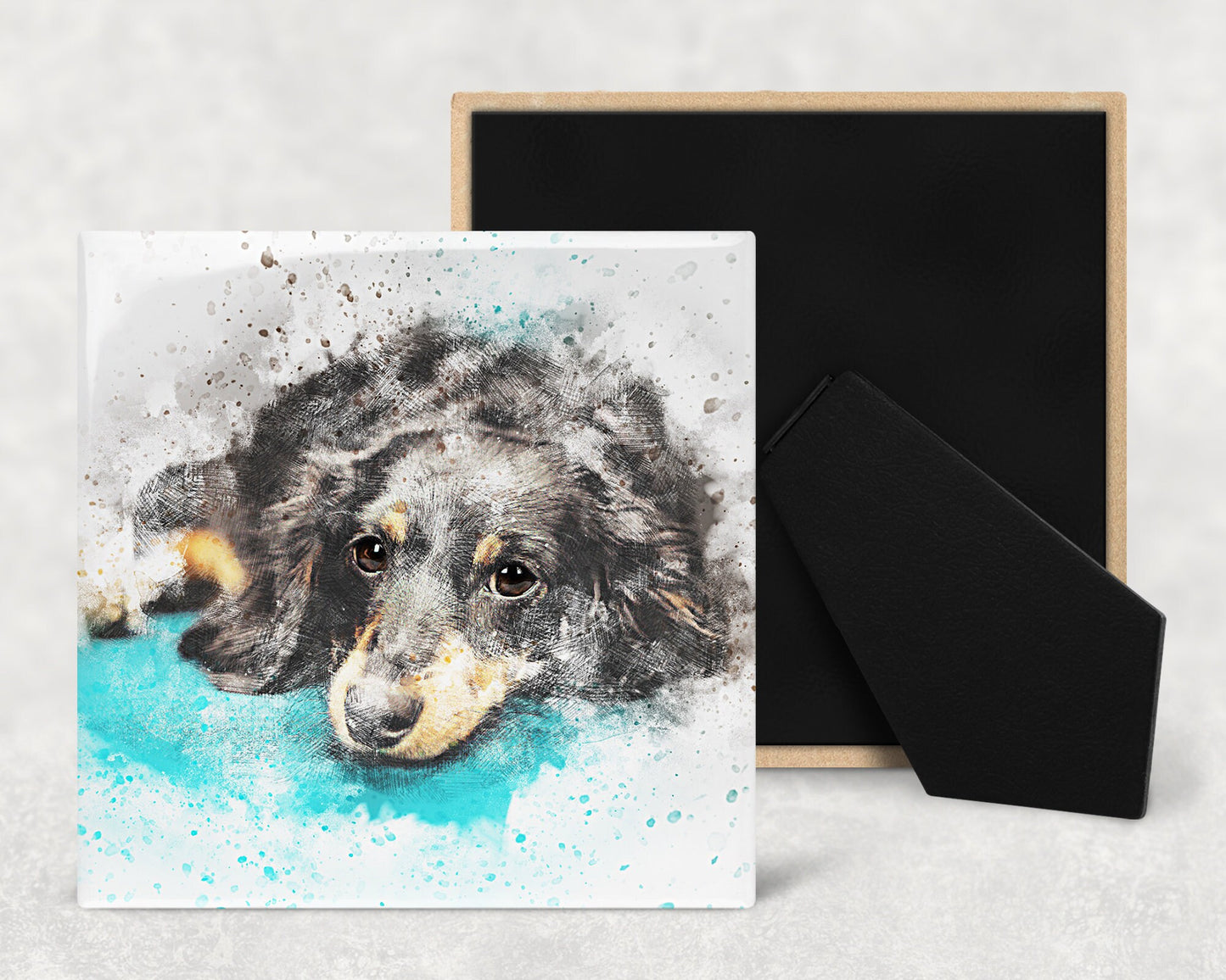 Watercolor Dachshund Art Decorative Ceramic Tile with Optional Easel Back - Available in 3 Sizes