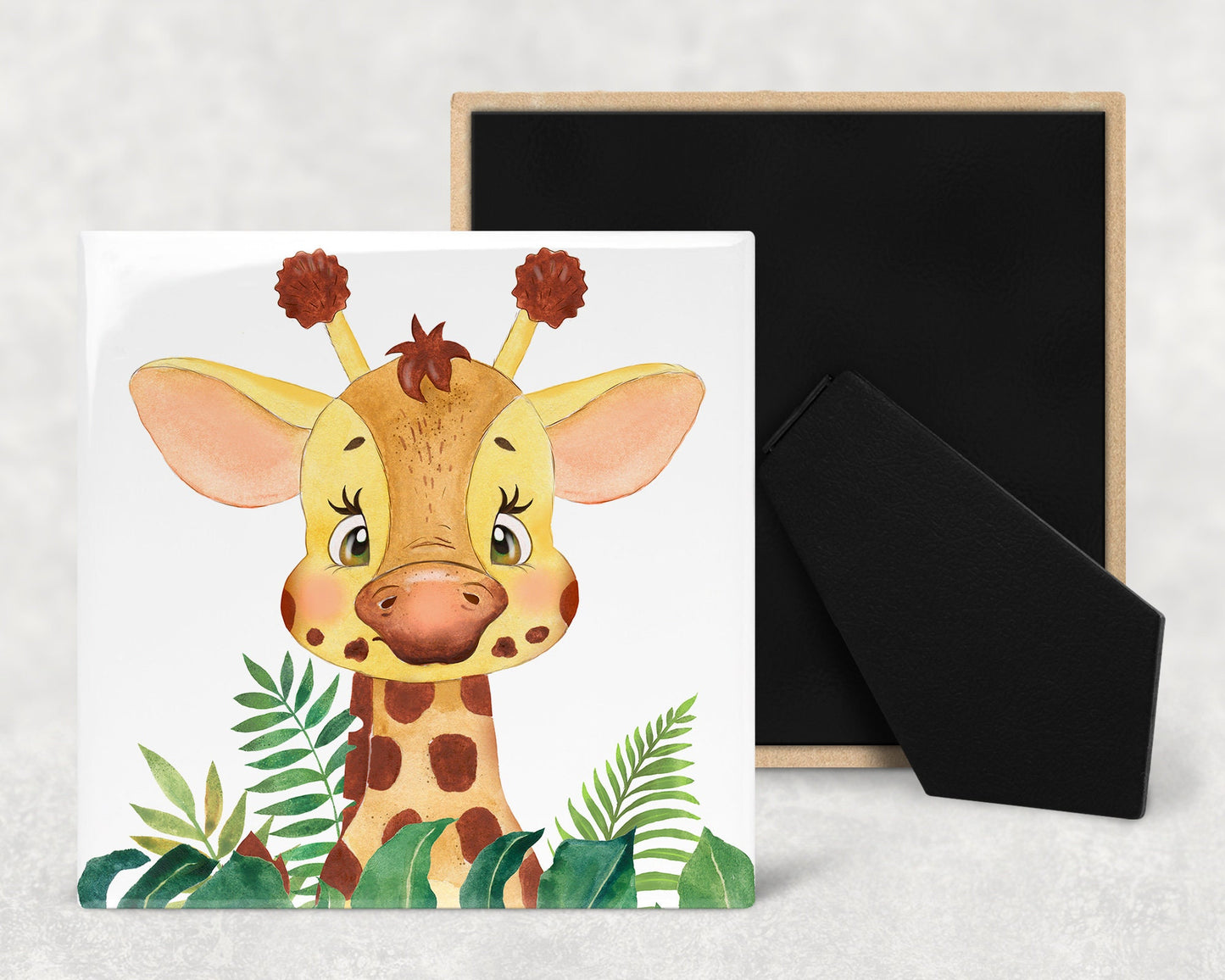 Cute Baby Giraffe Nursery Art Decorative Ceramic Tile with Optional Easel Back - Available in 3 Sizes