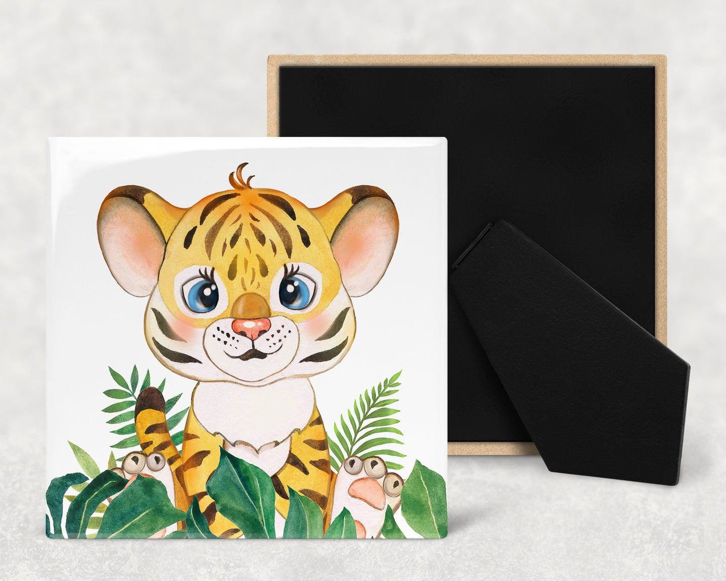 Cute Baby Tiger Nursery Art Decorative Ceramic Tile with Optional Easel Back - Available in 3 Sizes