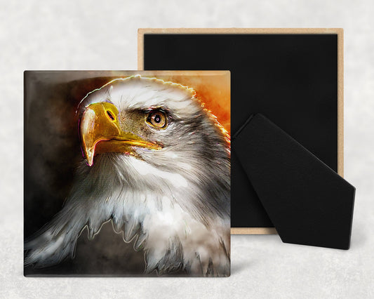Bald Eagle Portrait Art Decorative Ceramic Tile with Optional Easel Back - Available in 3 Sizes