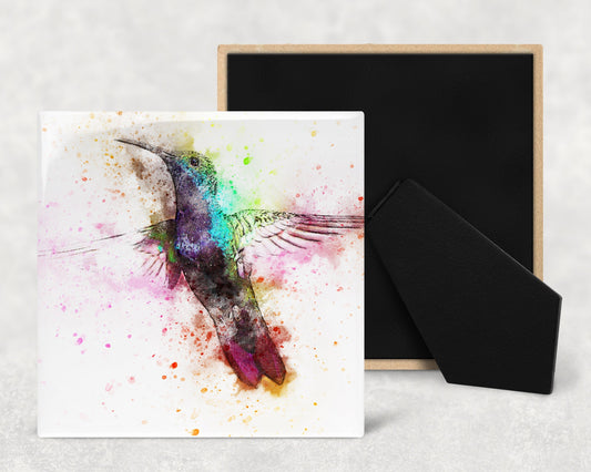 Watercolor Hummingbird Art Decorative Ceramic Tile with Optional Easel Back - Available in 3 Sizes
