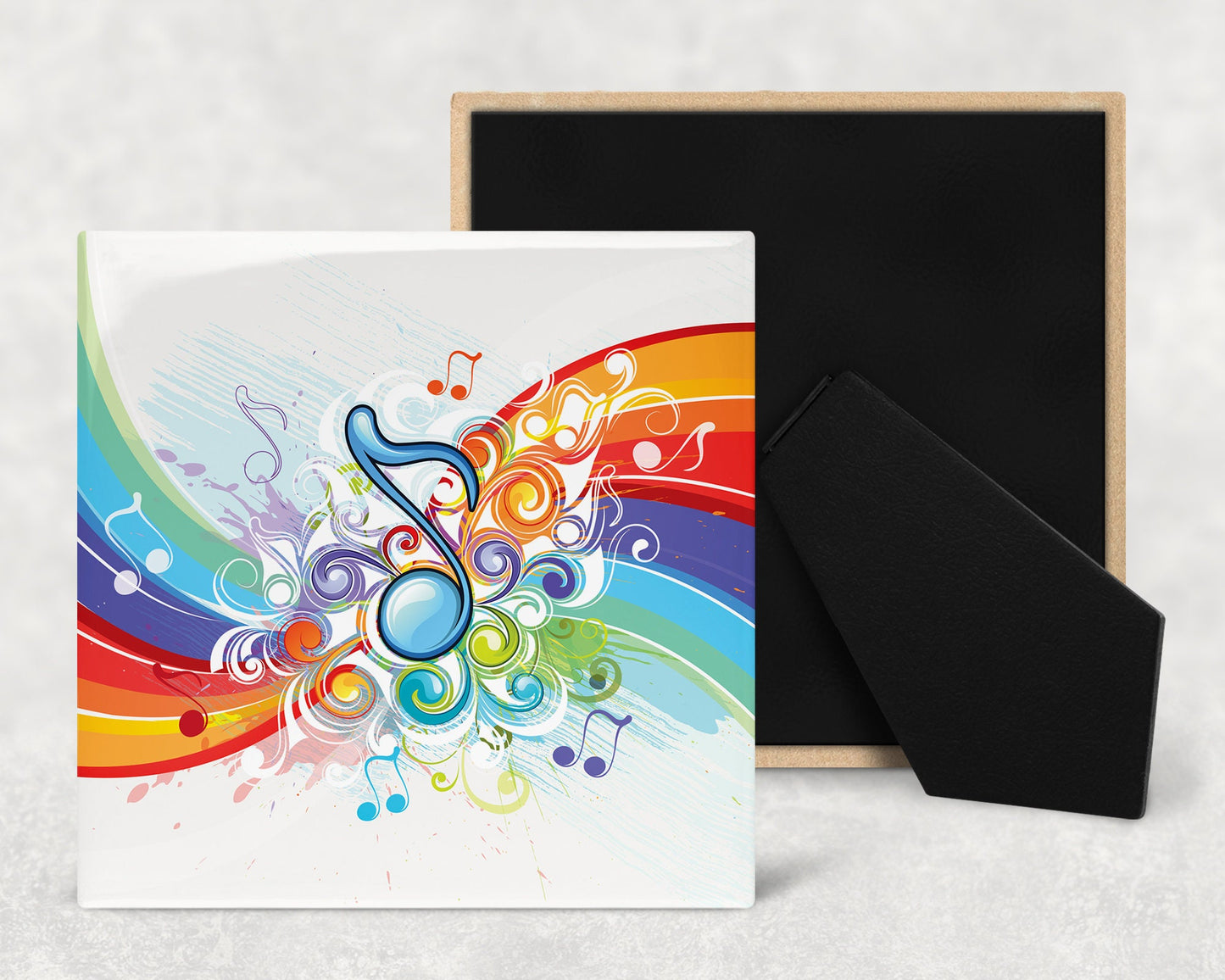 Rainbow Music Notes Art Decorative Ceramic Tile with Optional Easel Back - Available in 3 Sizes