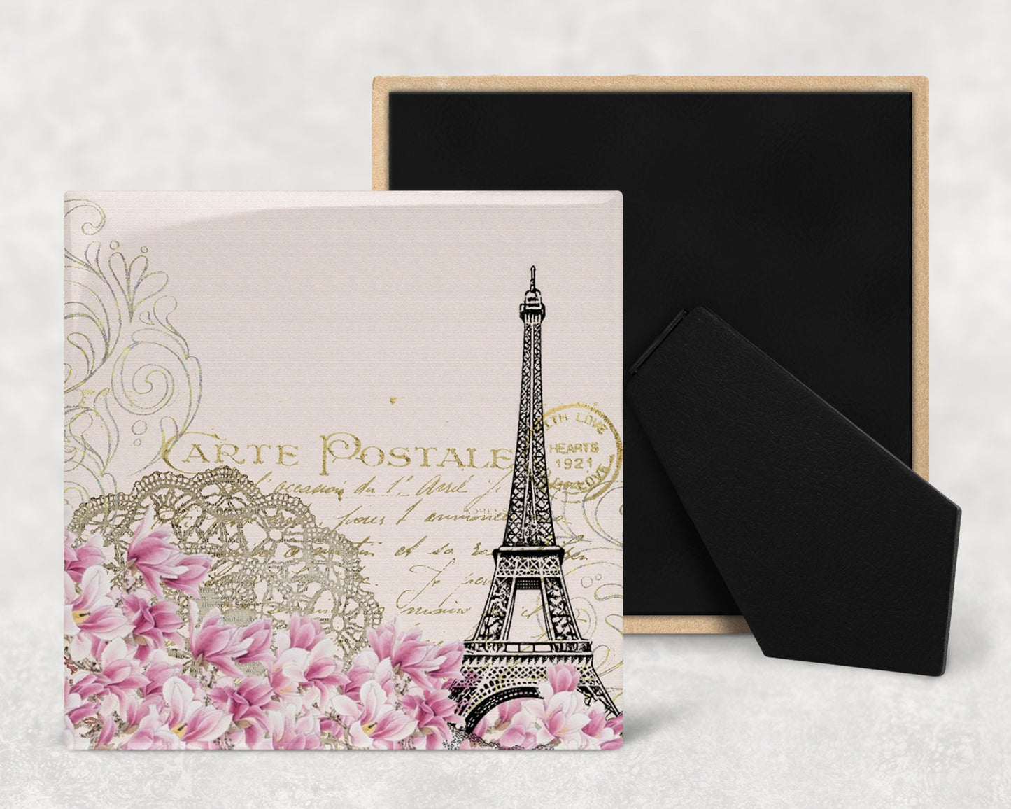 Paris Postcard Art Decorative Ceramic Tile with Optional Easel Back - Available in 3 Sizes