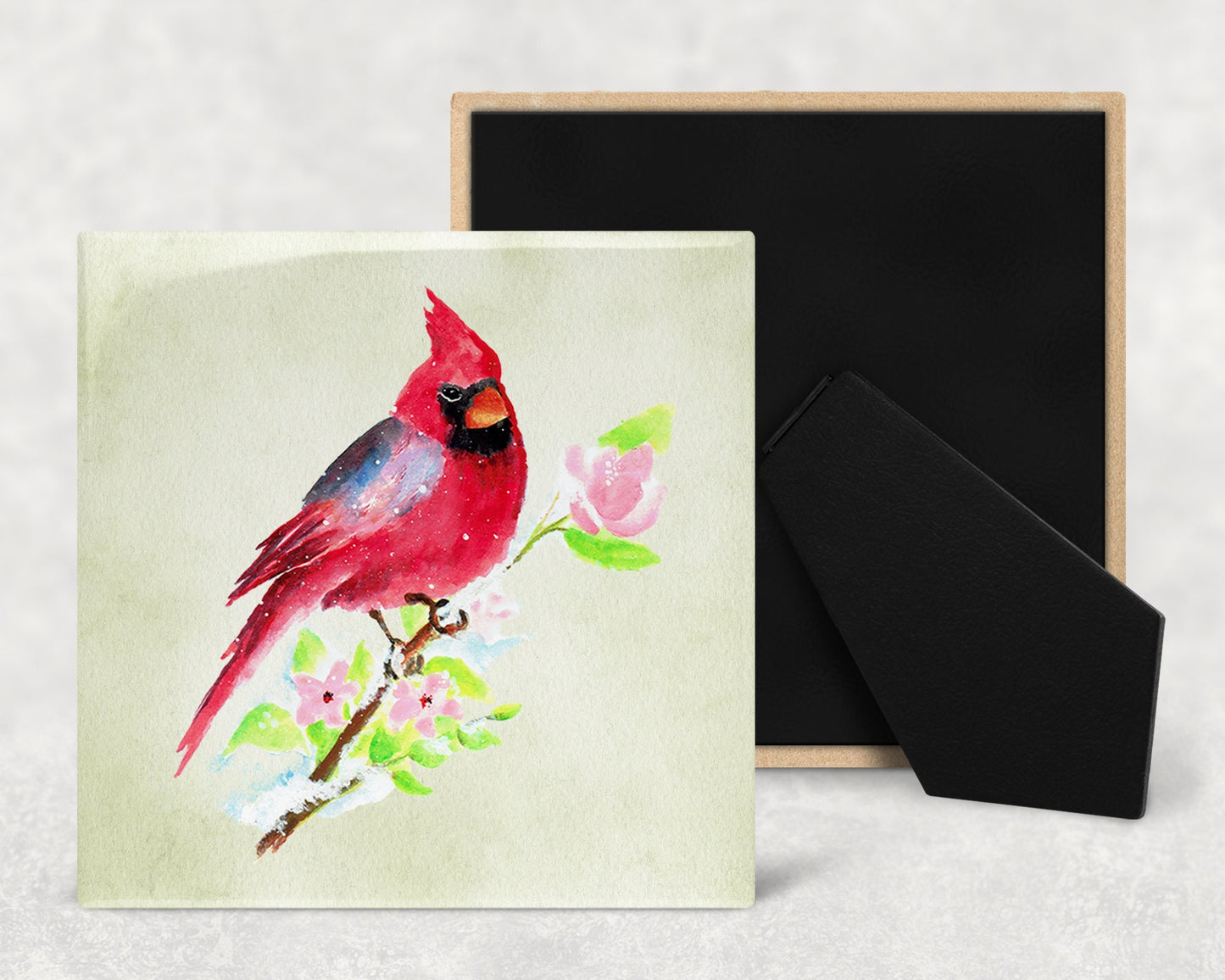 Beautiful Cardinal Art Decorative Ceramic Tile with Optional Easel Back - Available in 3 Sizes