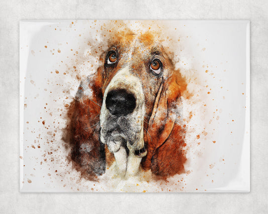 Watercolor Style Basset Hound Art Decorative Ceramic Tile with Optional Easel Back - 6x8 inches
