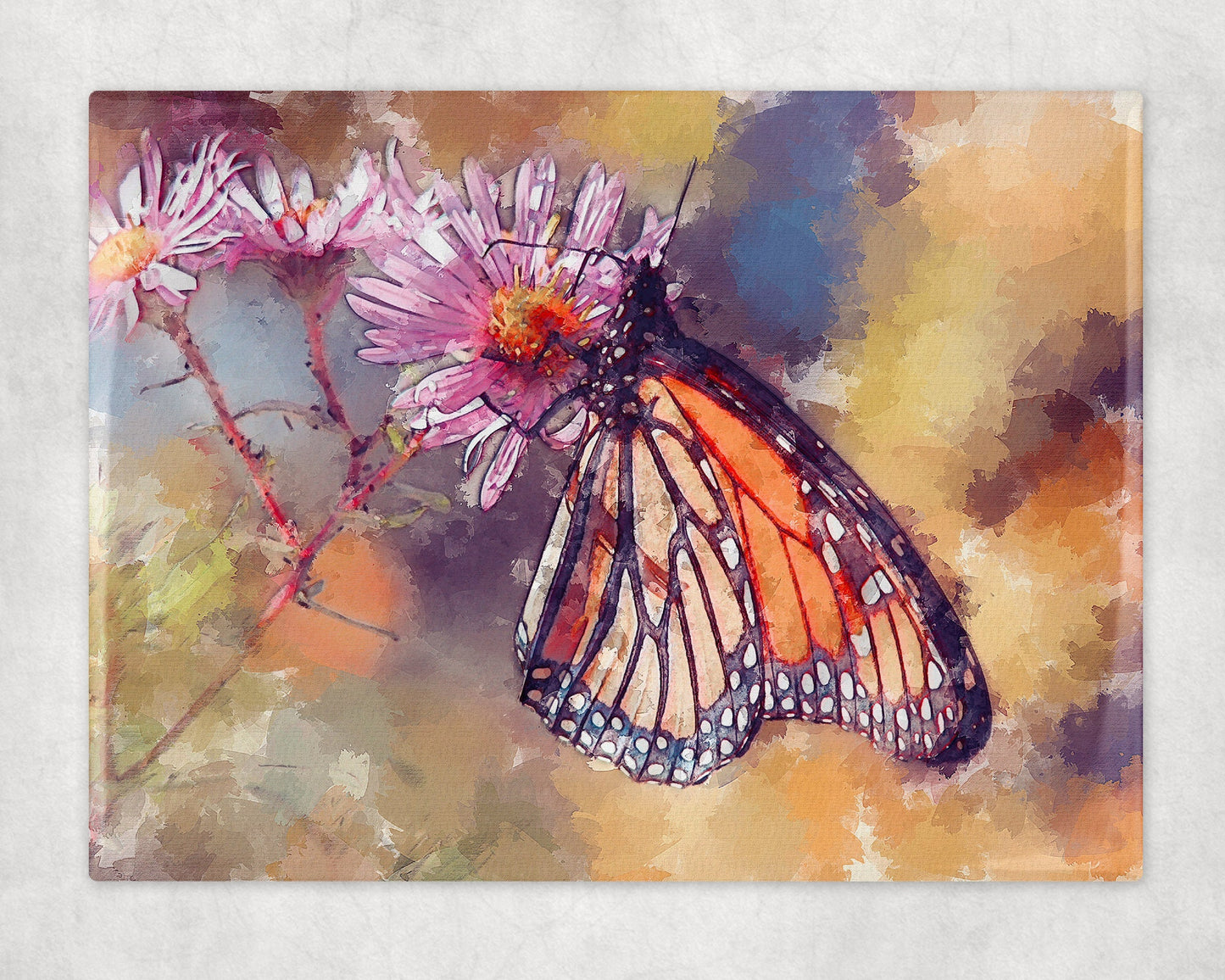 Painted Style Monarch Butterfly Art Decorative Ceramic Tile with Optional Easel Back - 6x8 inches