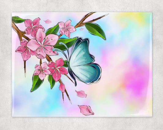 Butterfly and Cherry Blossoms Art Decorative Ceramic Tile with Optional Easel Back - 6x8 inches