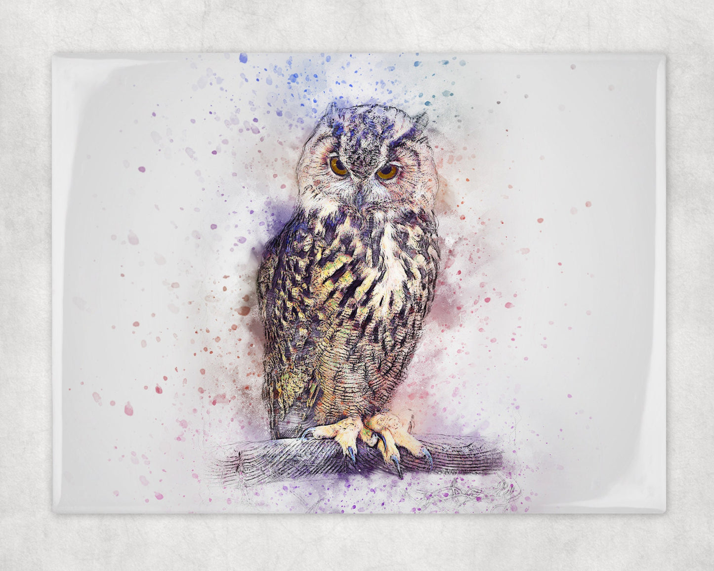 Watercolor Style Owl Art Decorative Ceramic Tile with Optional Easel Back - 6x8 inches