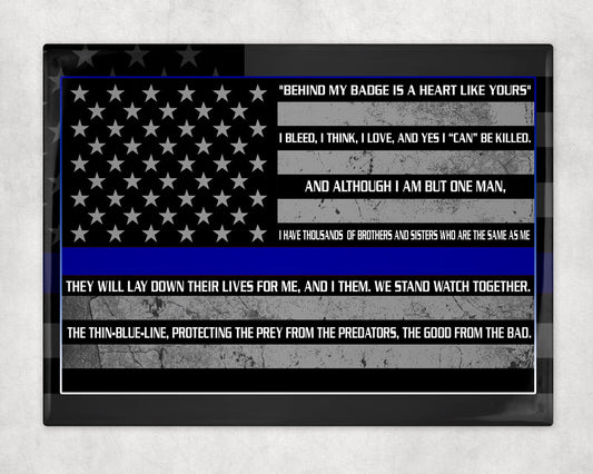 Thin Blue Line End of Watch Decorative Memorial Ceramic Tile with Optional Easel Back - 6x8 inches