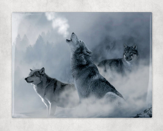 Winter Wolves Art Decorative Ceramic Tile with Optional Easel Back - 6x8 inches