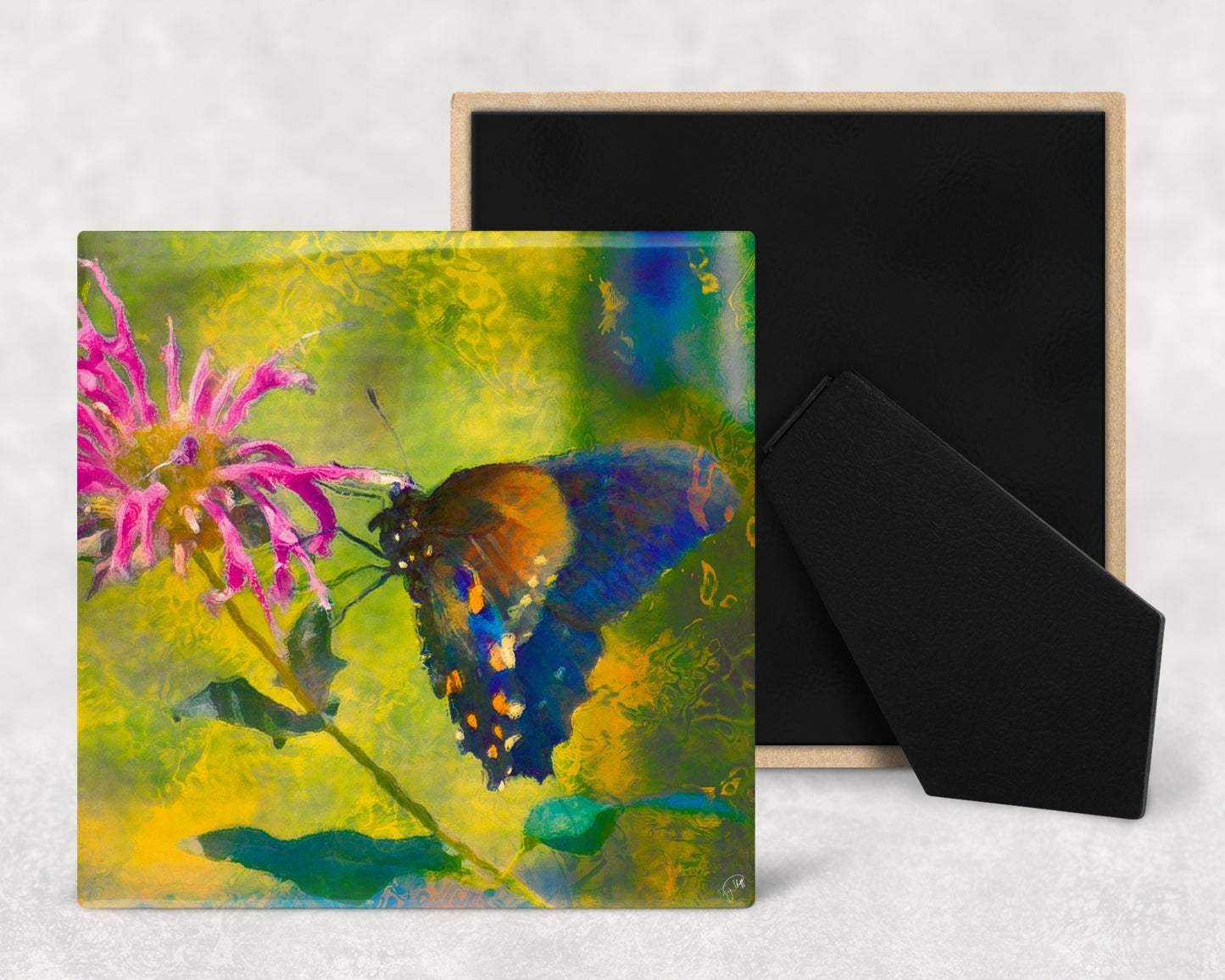 Painted Look Butterfly Art Decorative Ceramic Tile with Optional Easel Back - Available in 3 Sizes