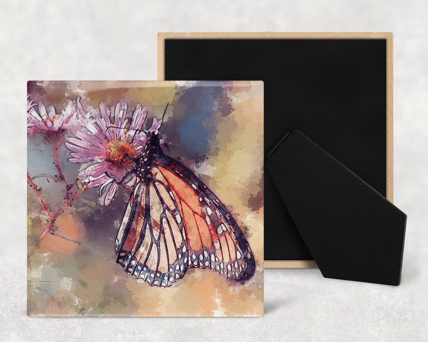 Monarch Butterfly Art Decorative Ceramic Tile with Optional Easel Back - Available in 3 Sizes