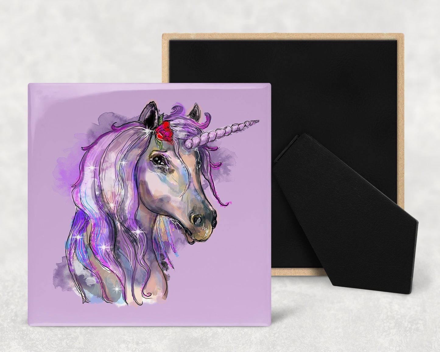 Beautiful Unicorn Art Decorative Ceramic Tile with Optional Easel Back - Available in 3 Sizes