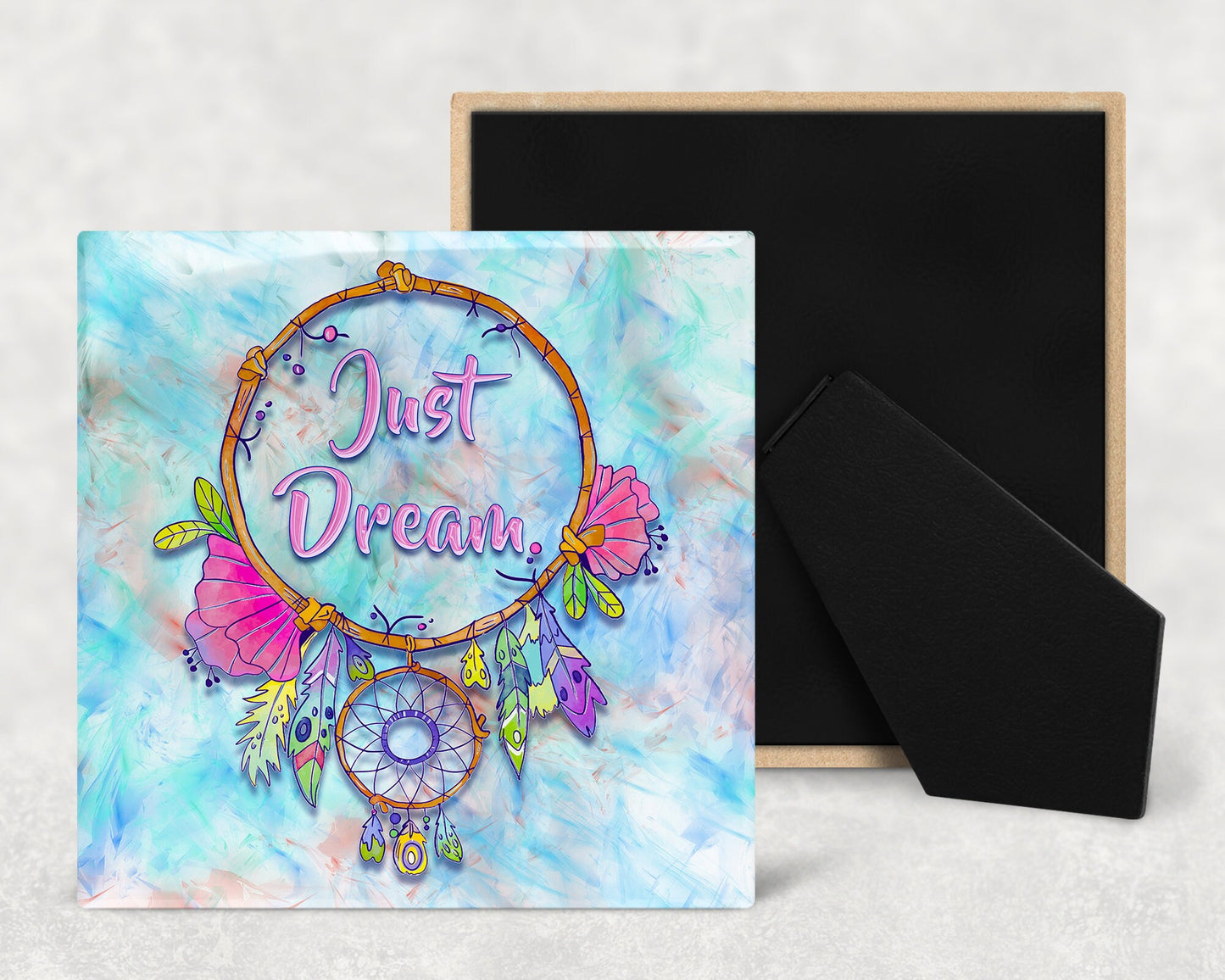 Just Dream Dreamcatcher Art Decorative Ceramic Tile with Optional Easel Back - Available in 3 Sizes