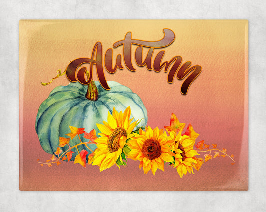 Autumn Pumpkin and Sunflowers Art Decorative Ceramic Tile with Easel Back - 6x8 inches