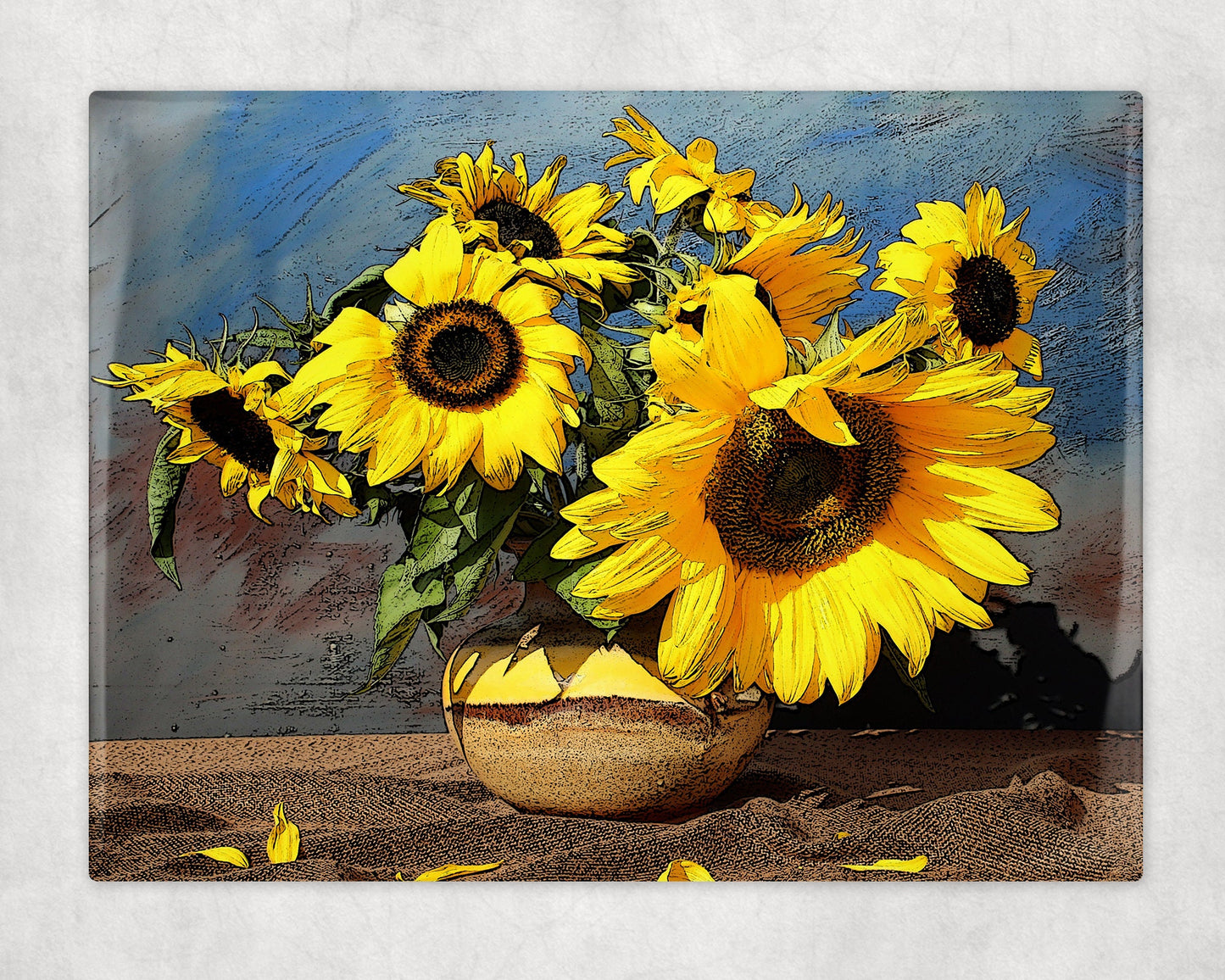 Autumn Sunflowers in Vase Still Life Art Decorative Ceramic Tile with Optional Easel Back - 6x8 inches