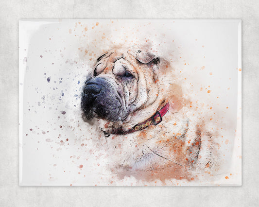 Watercolor Style Shar Pei Art Decorative Ceramic Tile with Optional Easel Back - 6x8 inches