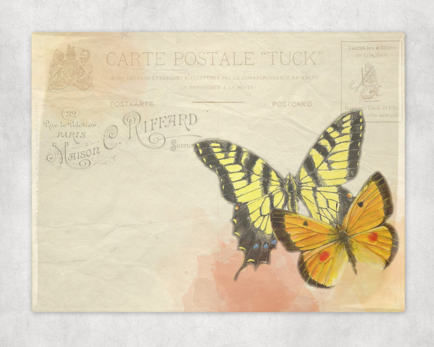 Butterfly Postcard Art Decorative Ceramic Tile with Optional Easel Back - 6x8 inches