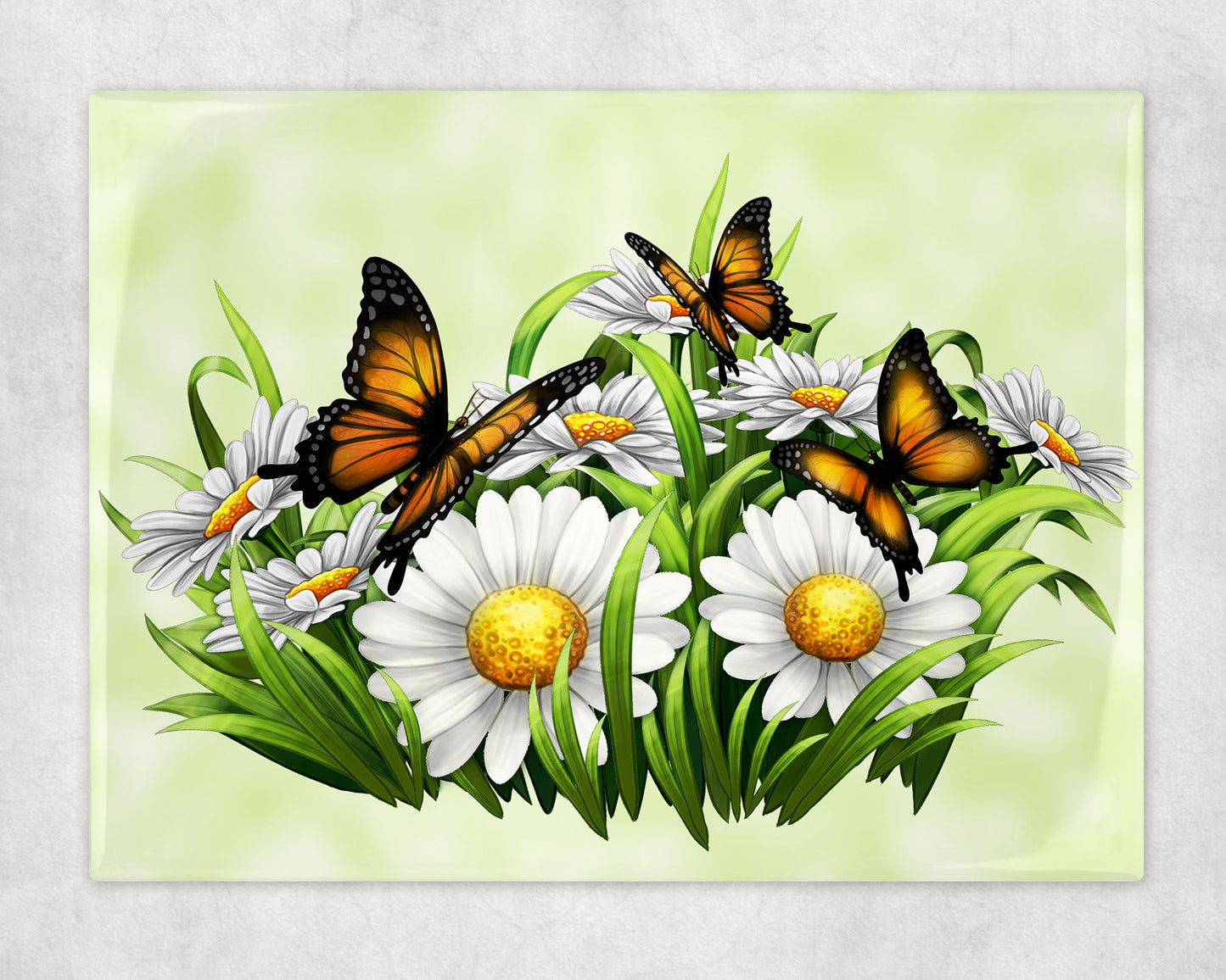 Monarch Butterflies and Daisies Art Decorative Ceramic Tile with Easel Back - 6x8 inches